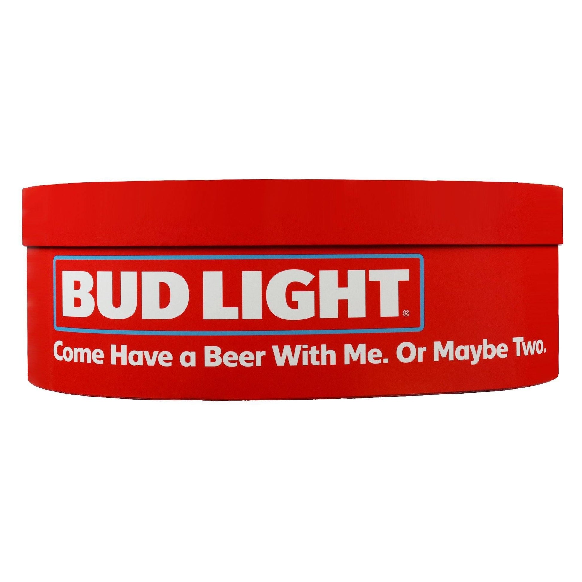 red bud light valentines day box that states "roses are red, bud light is blue"