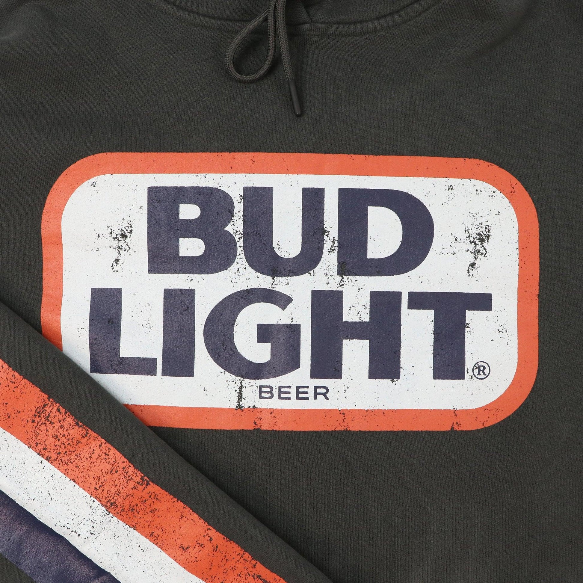 bud light womens retro stripe sleeve vintage crop hoodie in grey red white and blue