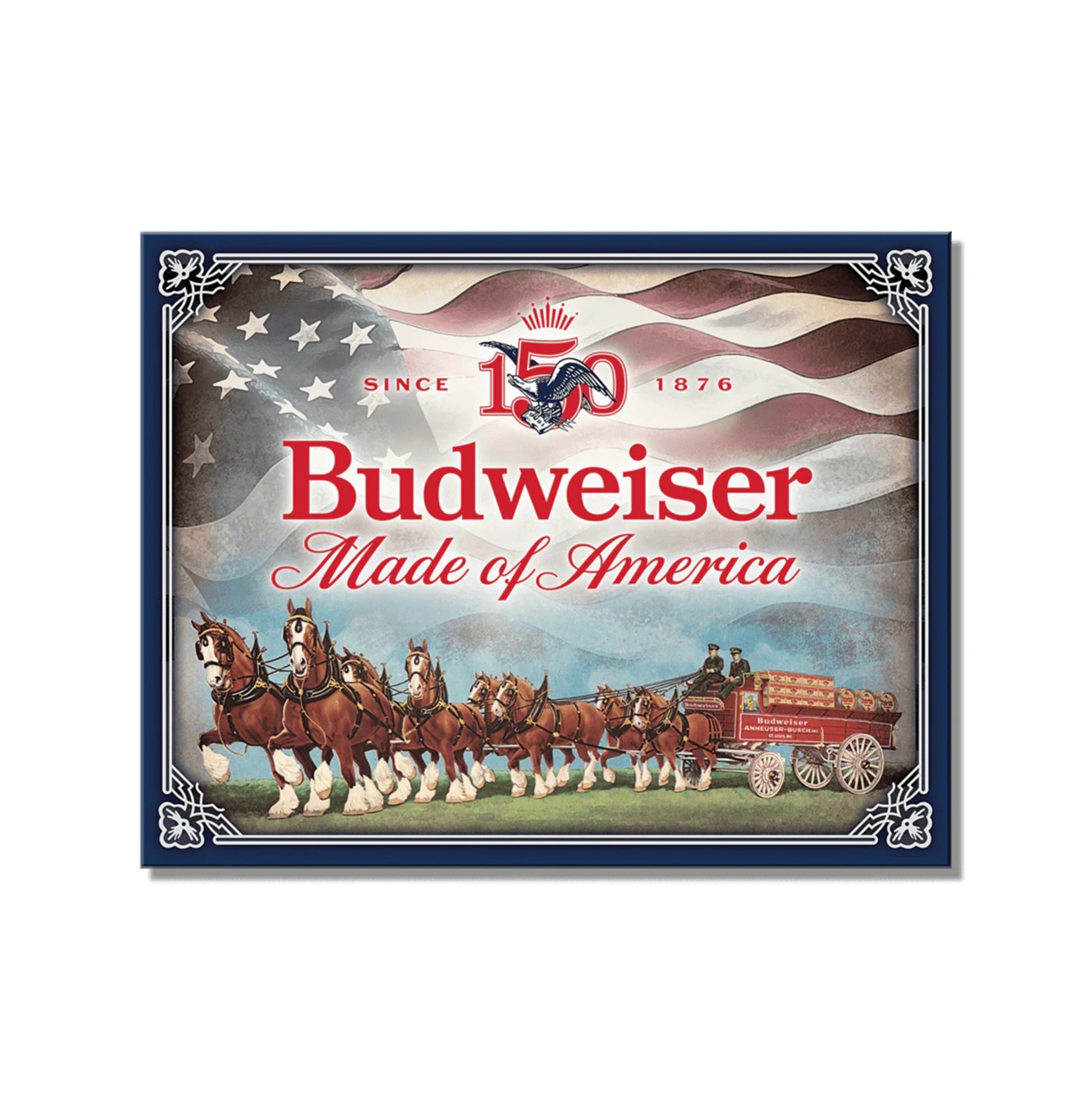 Budweiser 150th anniversary Clydesdale tin sign