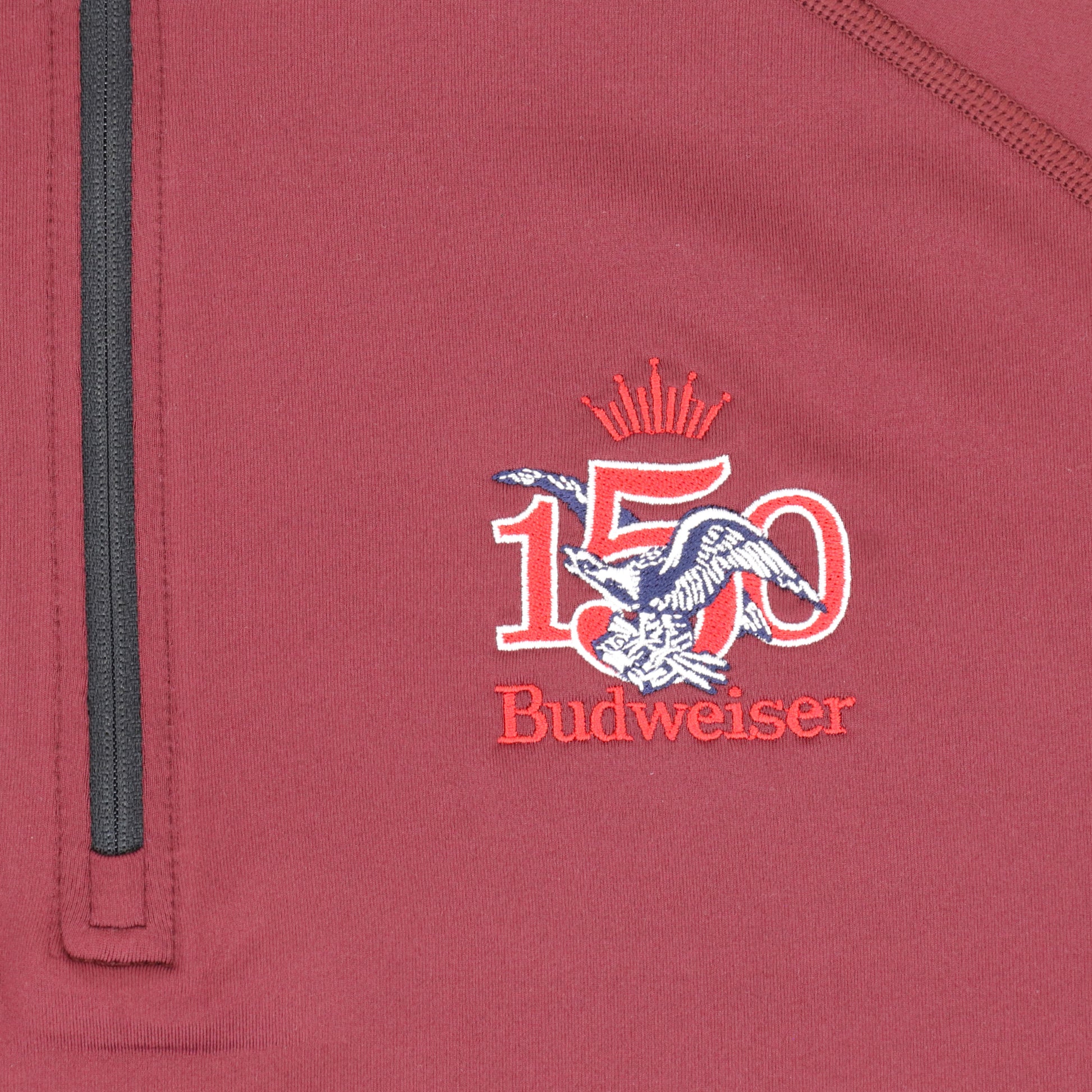 budweiser-150-swannies-quarter-zip-maroon-front-detail