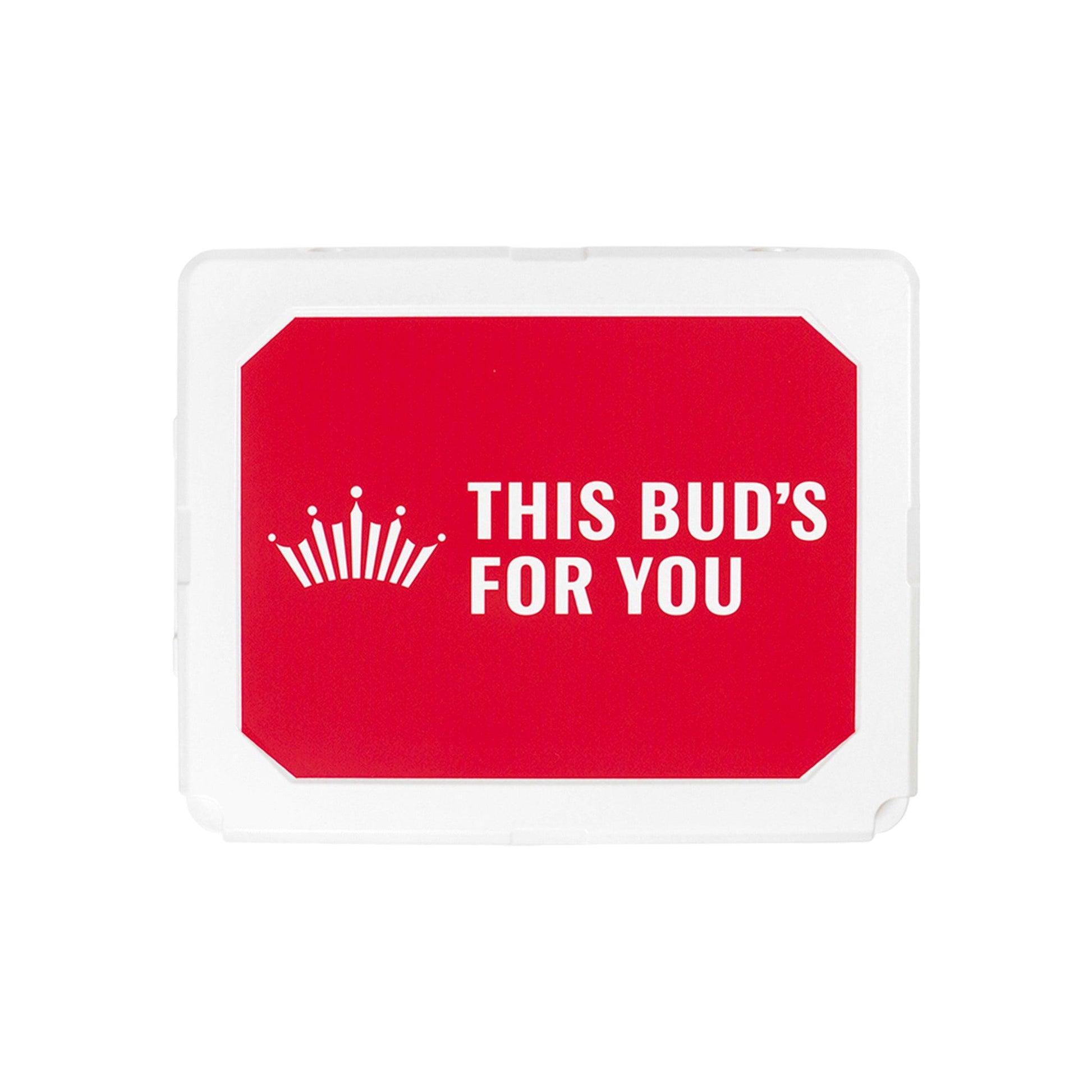 top of budweiser cooler with decal with crown and This Bud's For You