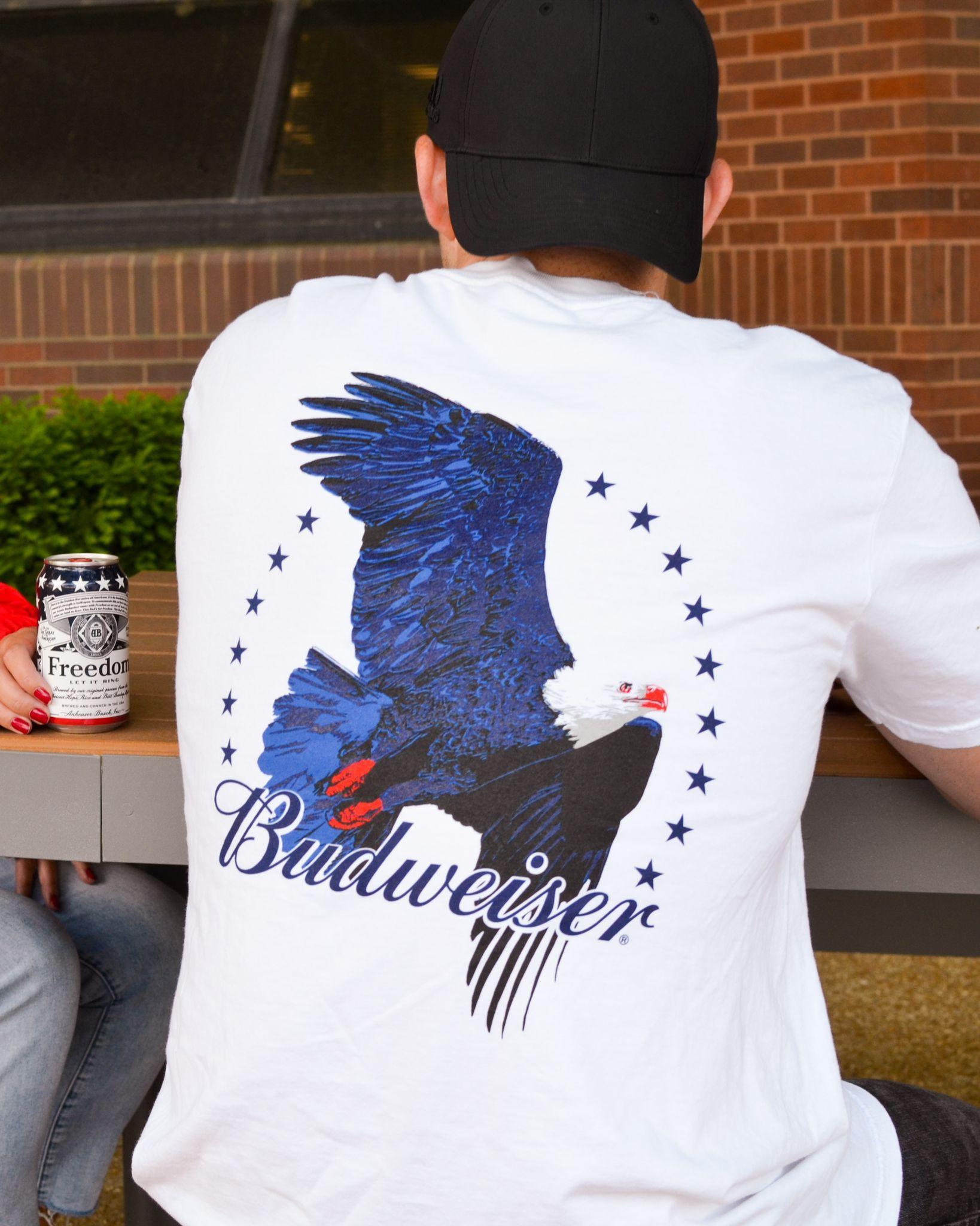 man wearing budweiser freedom eagle t shirt