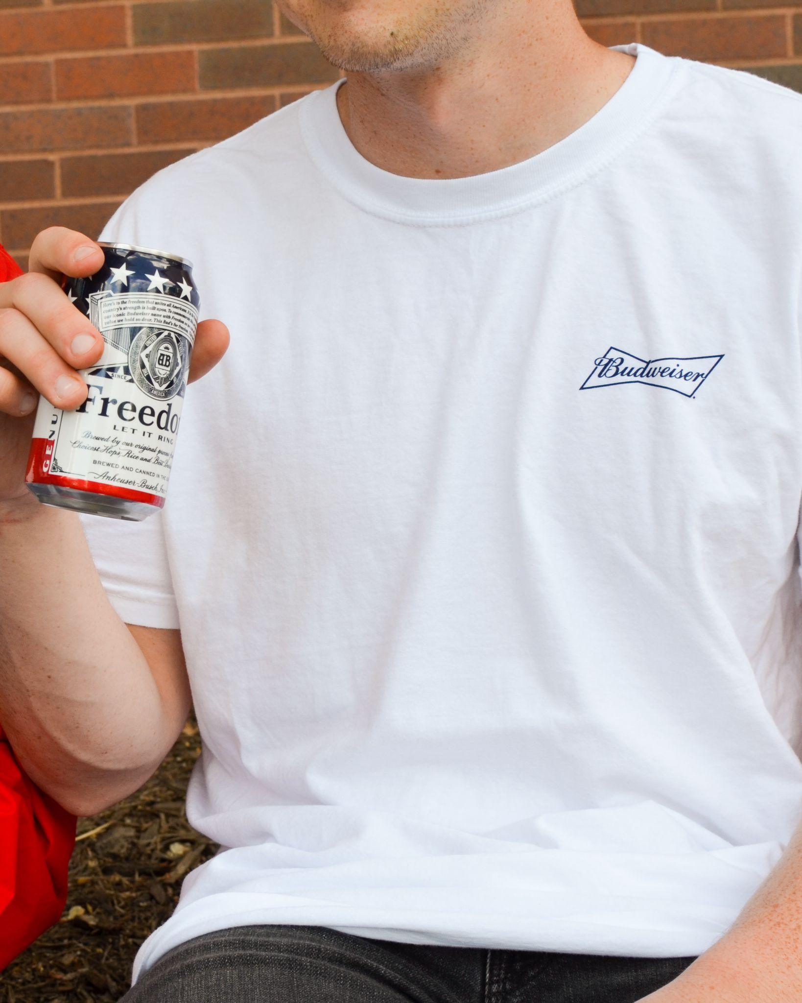 man wearing budweiser freedom eagle t shirt