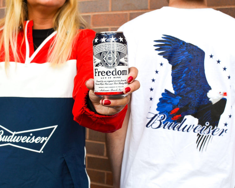 man wearing budweiser freedom eagle t shirt