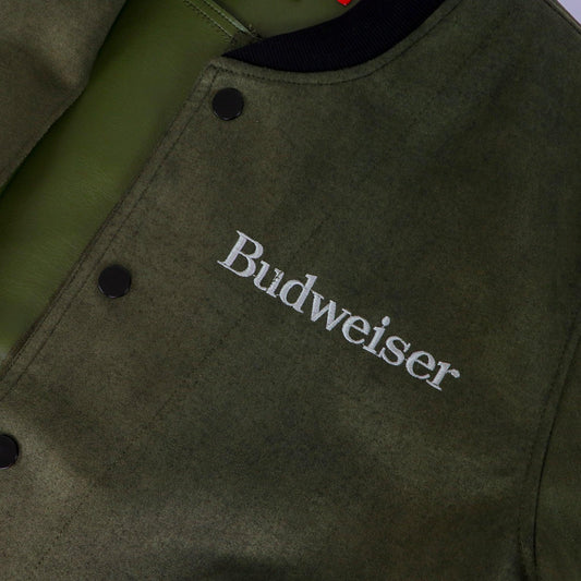 detail of Budweiser on right chest 