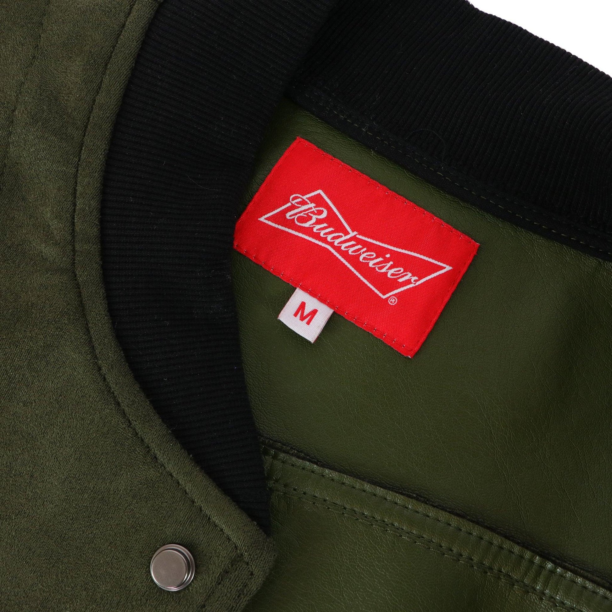 detail of budweiser tag on inside of jacket 
