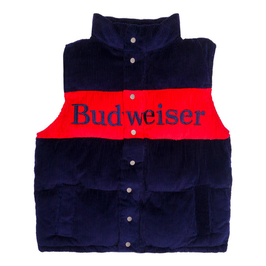 corduroy vest with Budweiser embordered across chest 