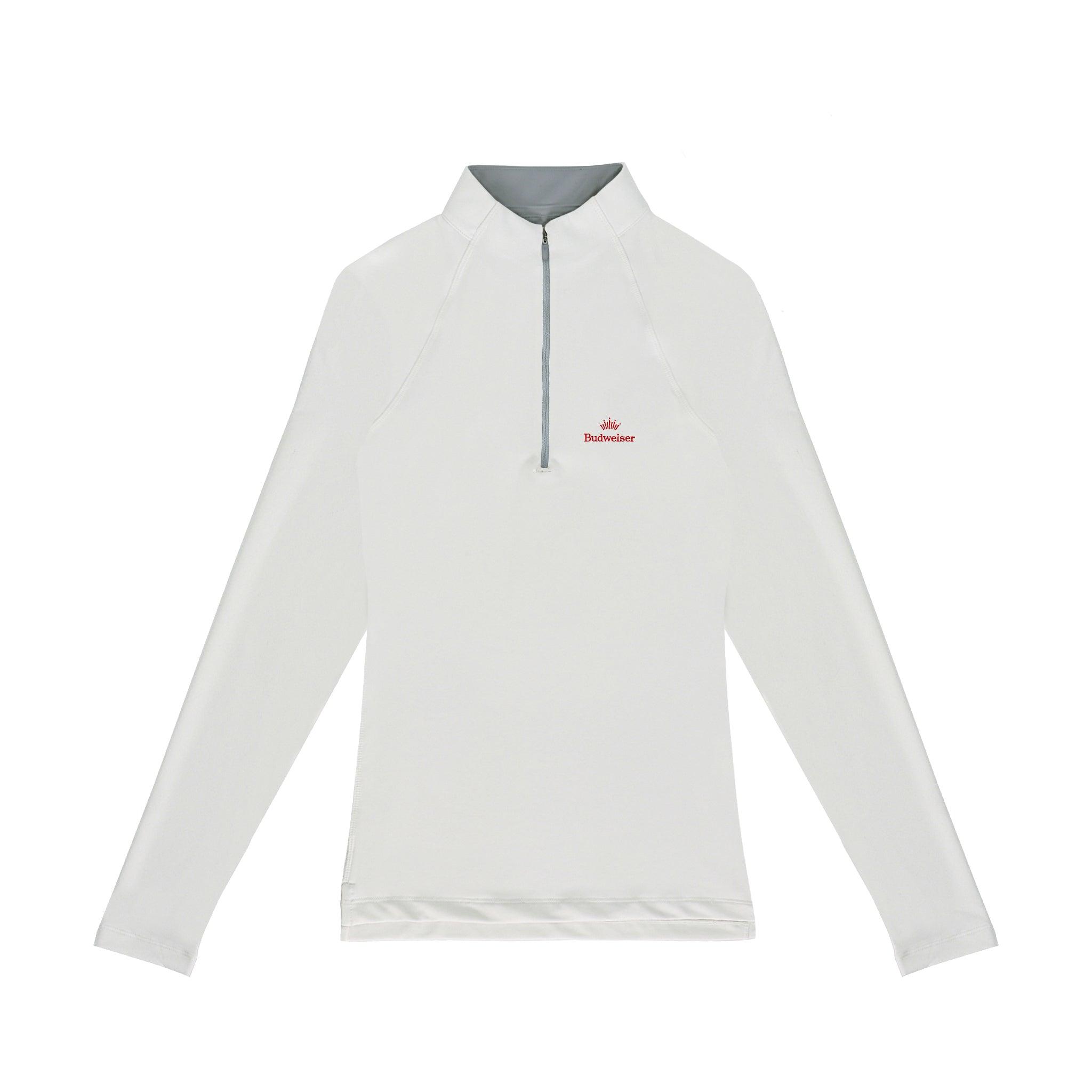 front of mens 1/4 zip with Budweiser logo on chest 