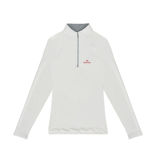 front of mens 1/4 zip with Budweiser logo on chest 