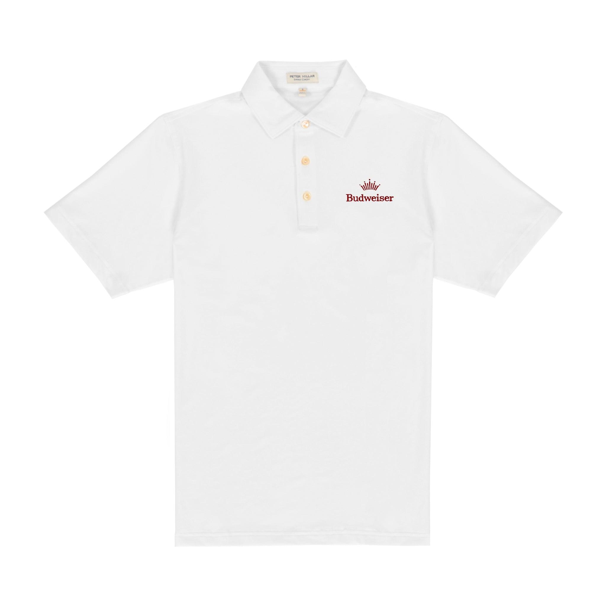 Front of Budweiser Peter Millar Crown Logo Polo Shirt