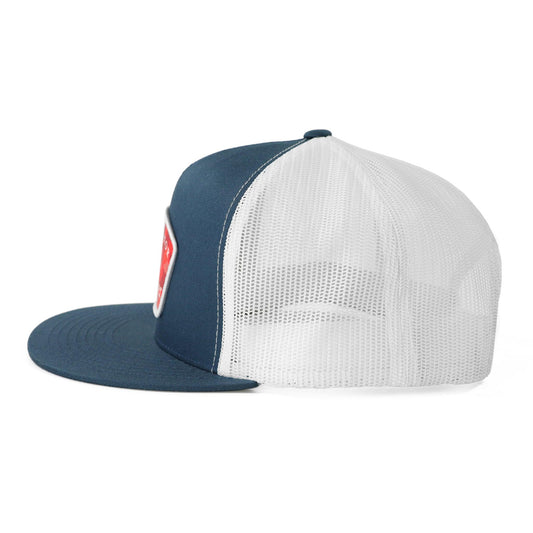 SIDE OF HAT WITH WHITE MESH AND NAVY FRONT
