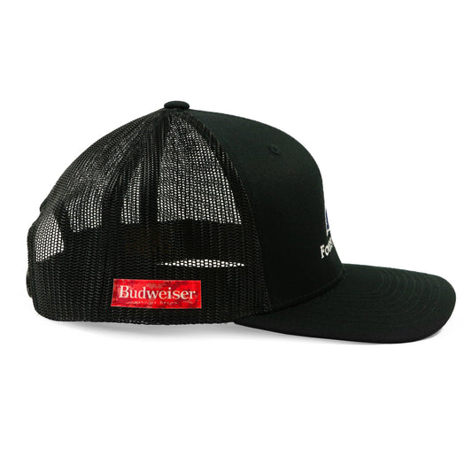 SIDE OF HAT WITH BUDWEISER PATCH