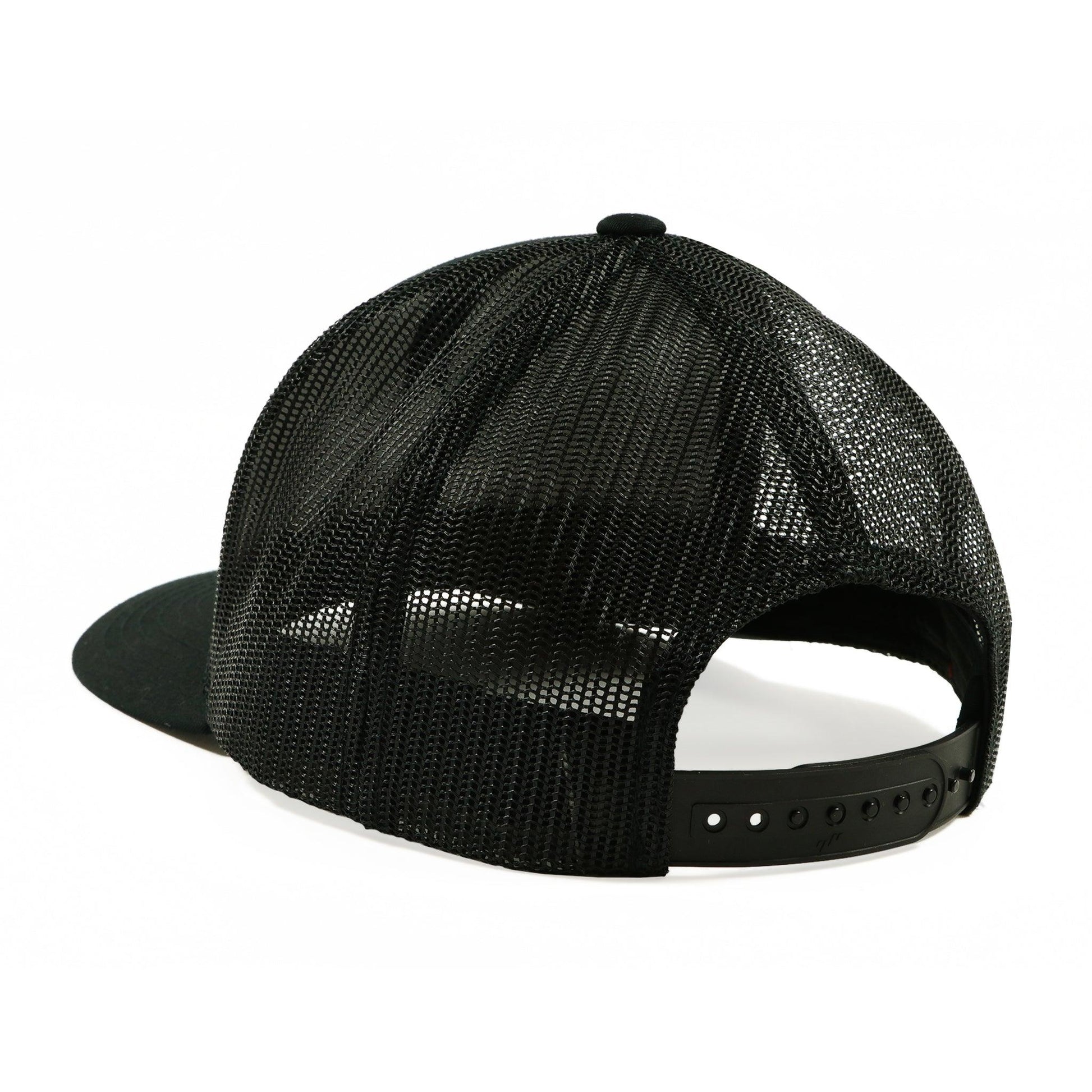 BACK OF SNAP BACK HAT WITH BLACK MESH