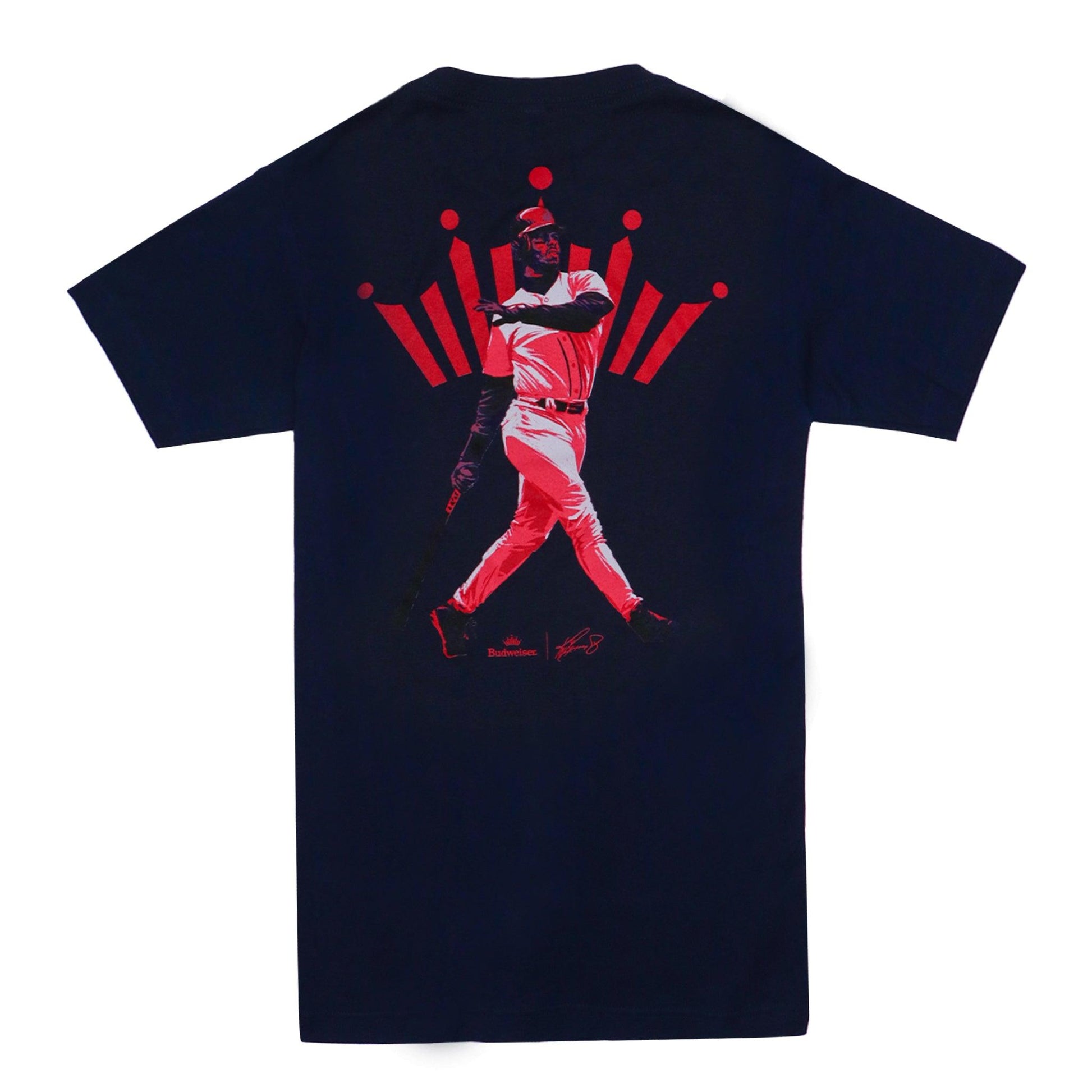 Back of tee with Budweiser Crown with Ken Griffey Jr. Swinging bat