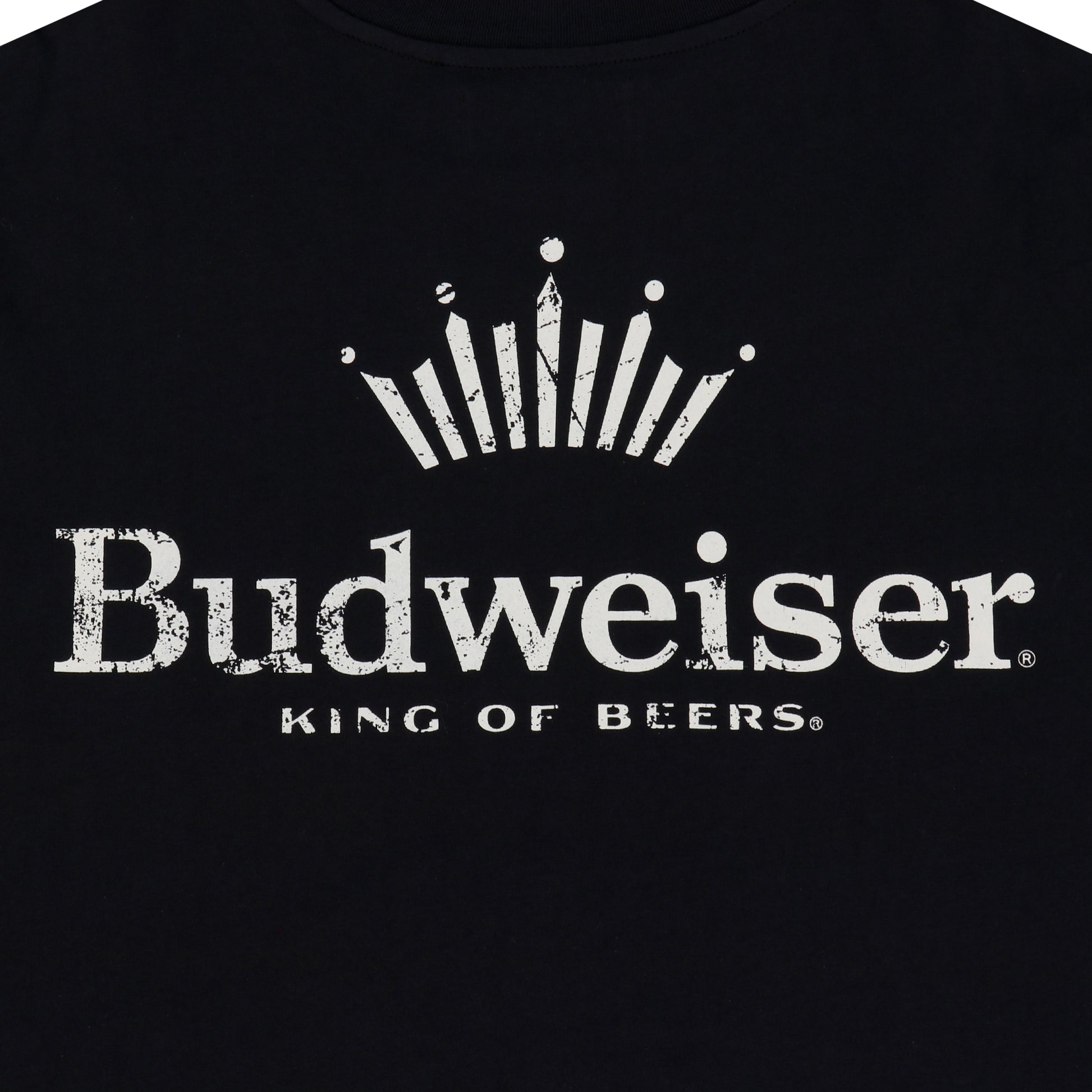 Close Up Back View of  Budweiser x PacSun "King of Beers" Black Shirt