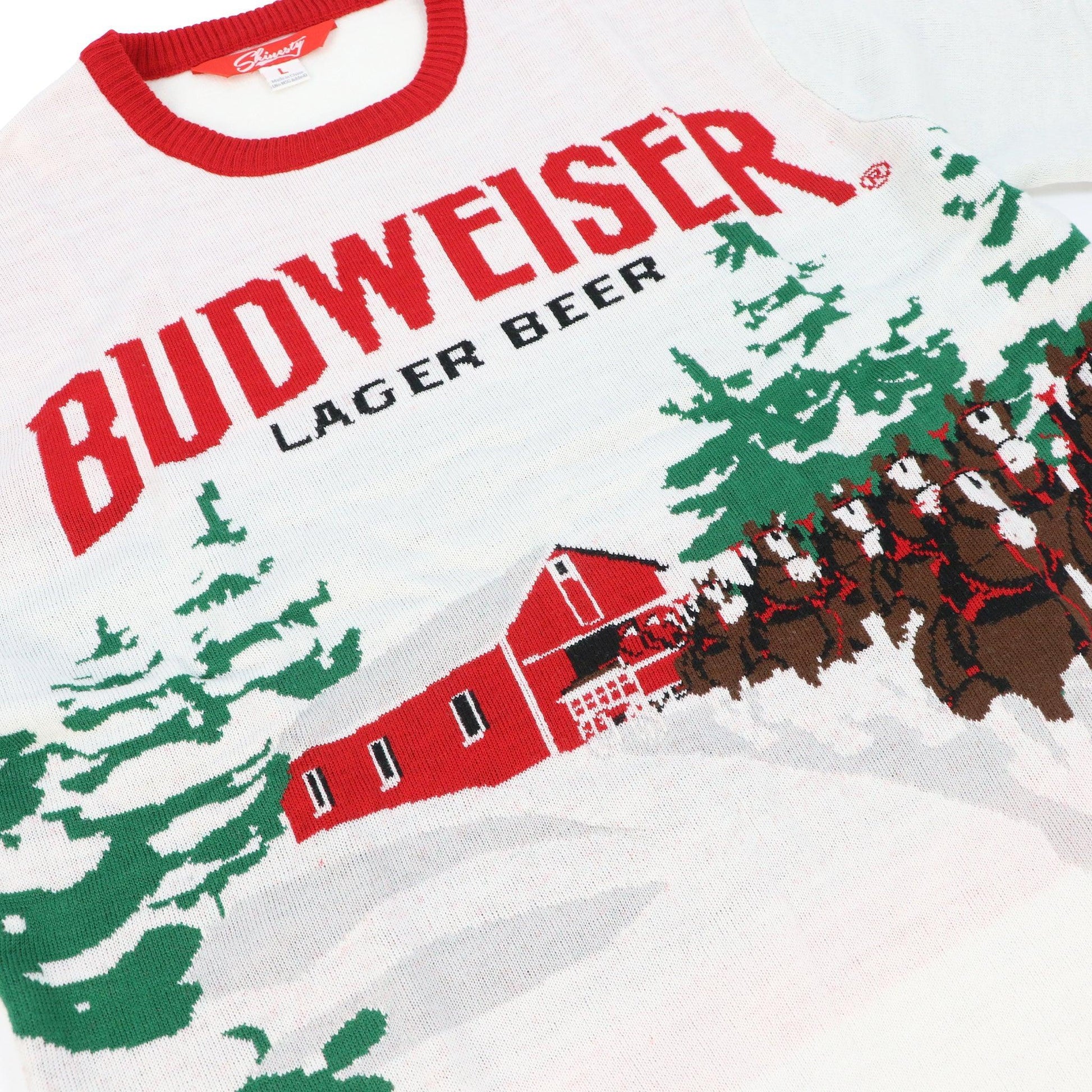white budweiser lager stein sweater