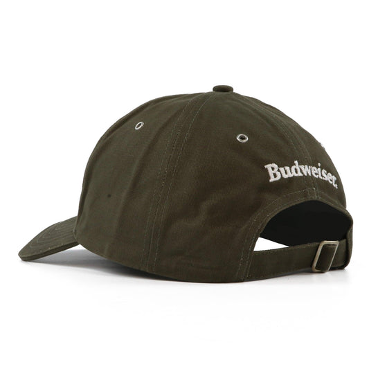olive budweiser military wings hat with white budweiser logo on the back