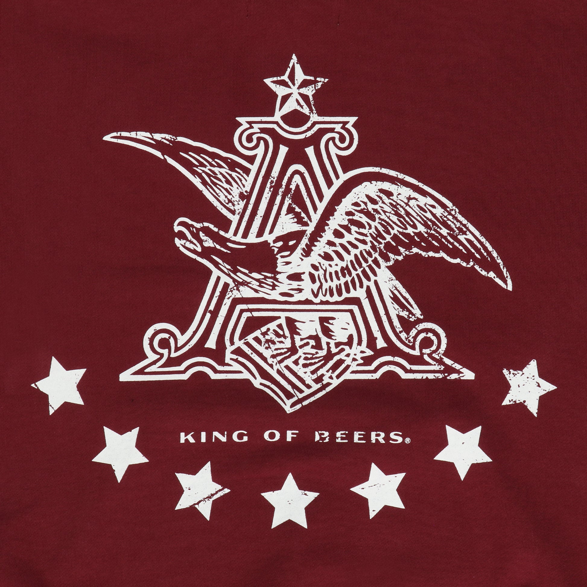 Close up of back logo of Budweiser x PacSun "King of Beers" Hoodie