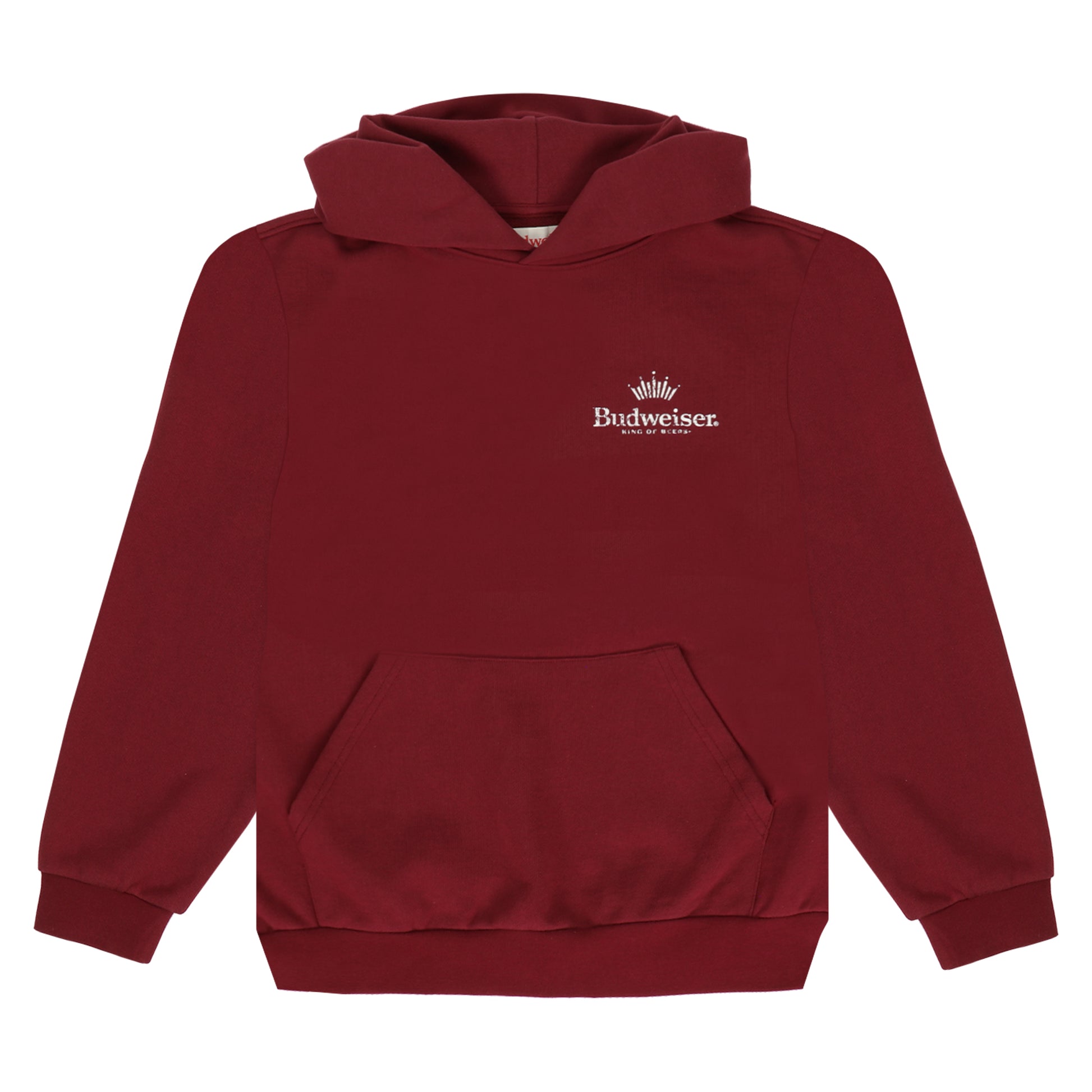 Front view of PacSun x Budweiser "King of Beers" Red Hoodie