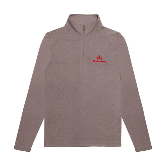 front of 1/4 zip with budweiser crown logo on left chest 
