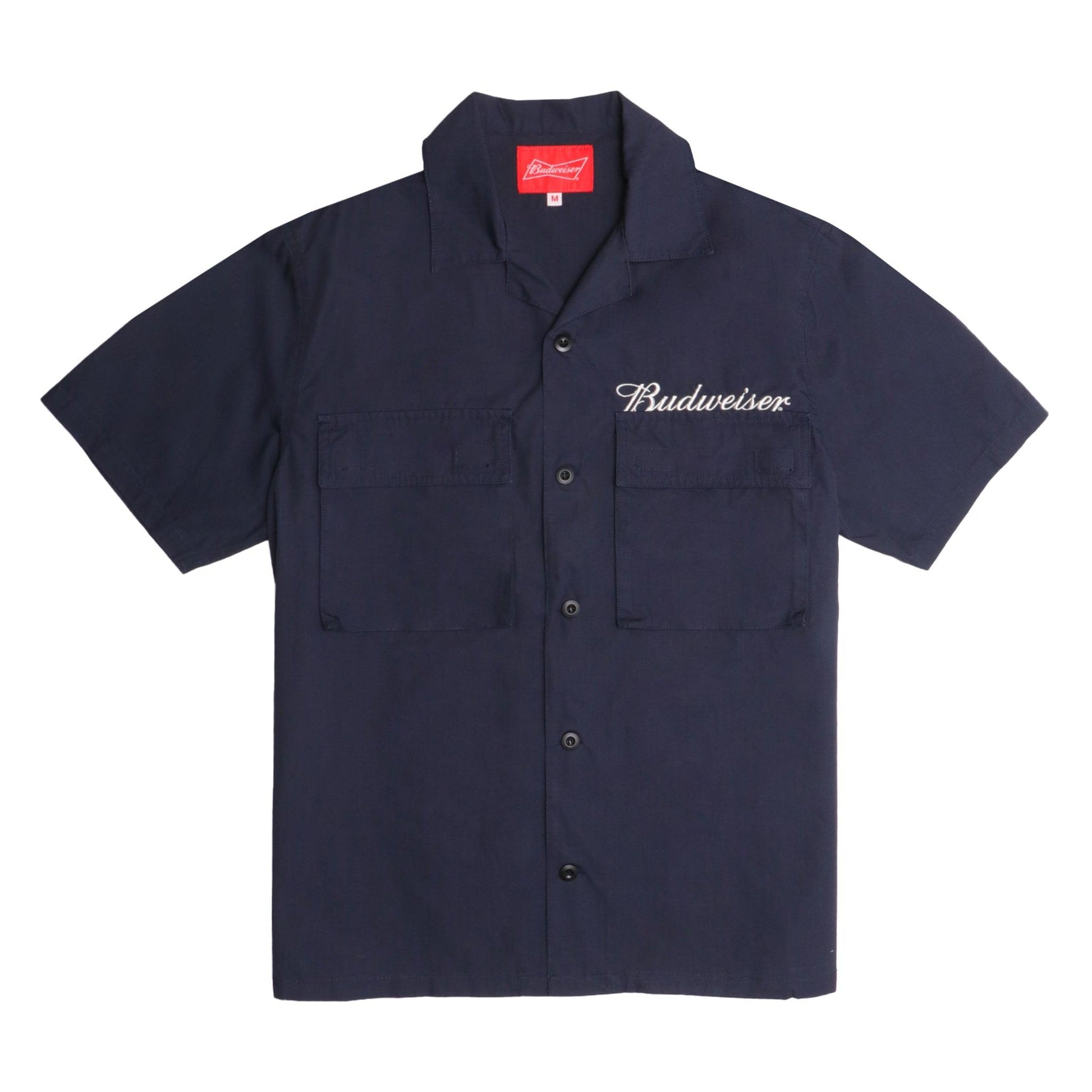 work shirt with two front pockets and budweiser on left chest 