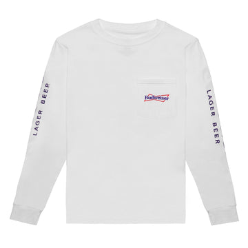 white long sleeve Budweiser pocket t-shirt