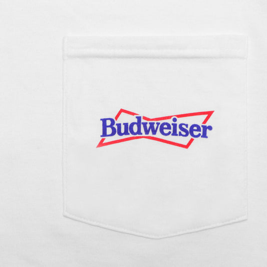 close up of Budweiser decoration on front pocket
