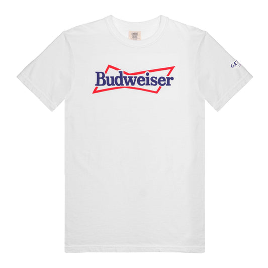 front of t-shirt with open bowtie and budweiser inside