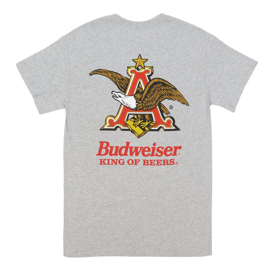 grey budweiser a and eagle pocket t shirt with a and eagle logo on back