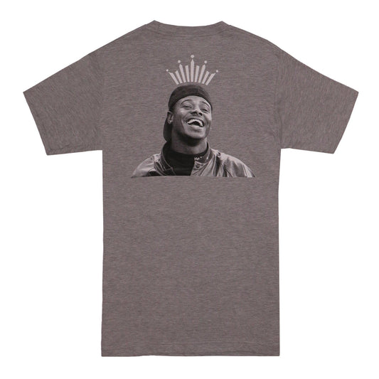 back of tee with photo of ken griffey jr. with budweiser crown on his head