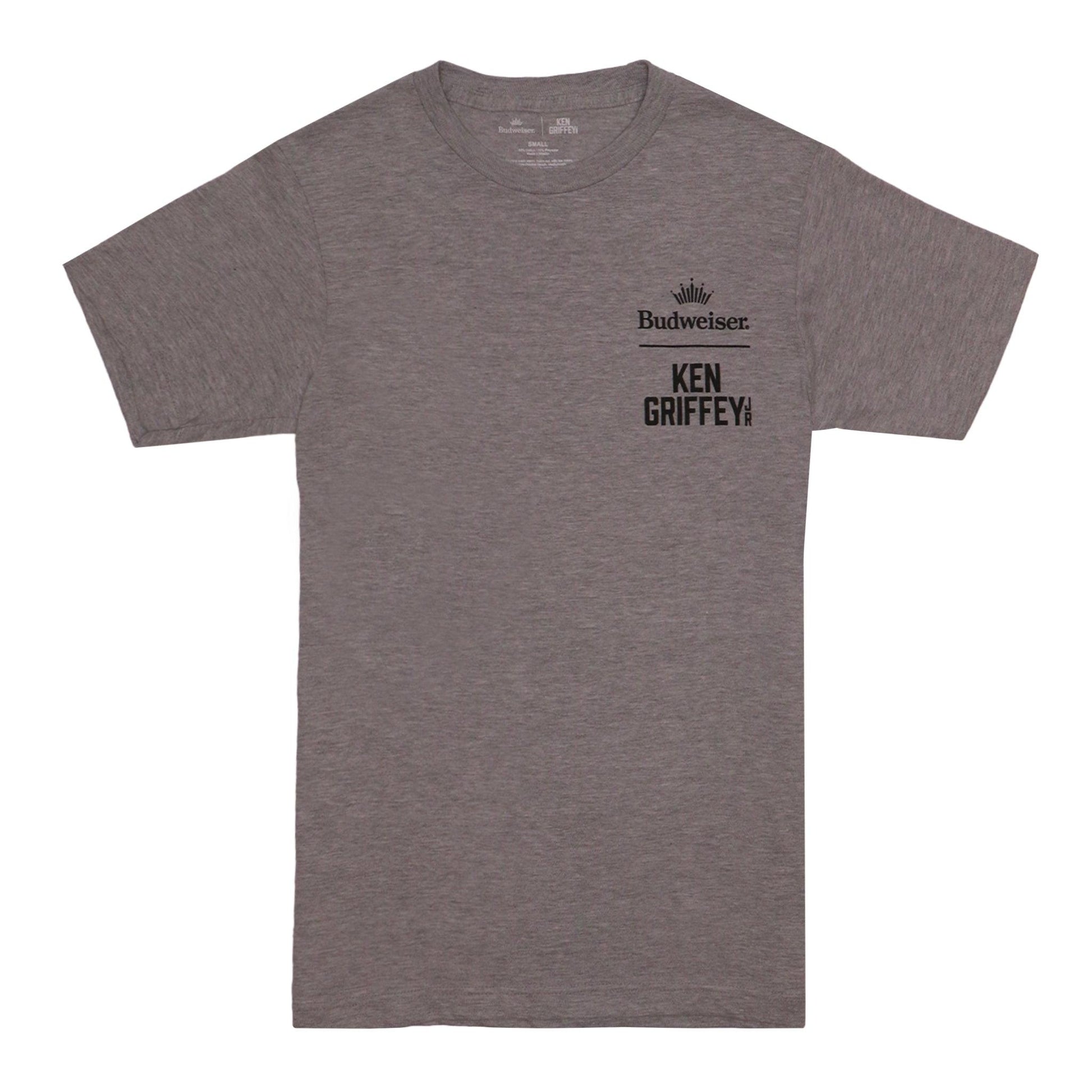 front of tee with budweiser with crown above that and ken griffey jr name below that