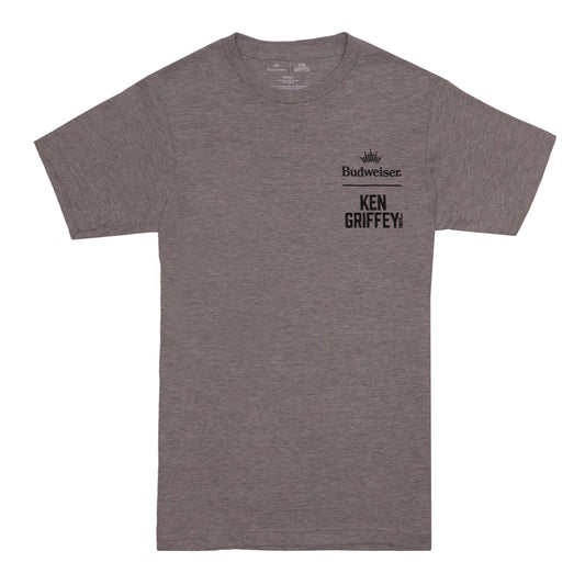 front of tee with budweiser with crown above that and ken griffey jr name below that