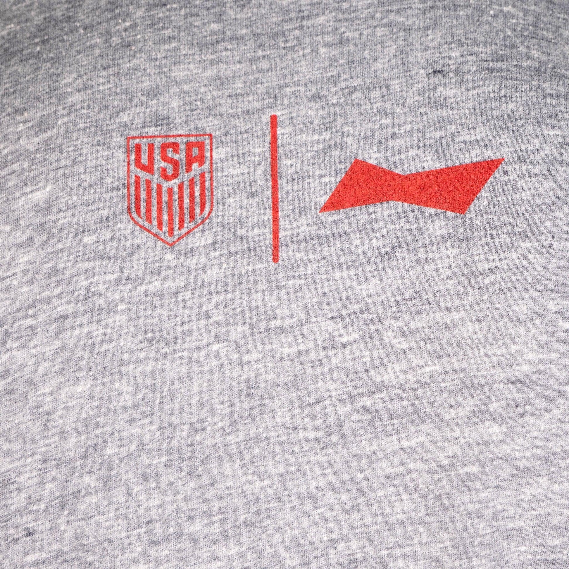 Gray Budweiser X USMNT Soccer T-Shirt Logo Closeup