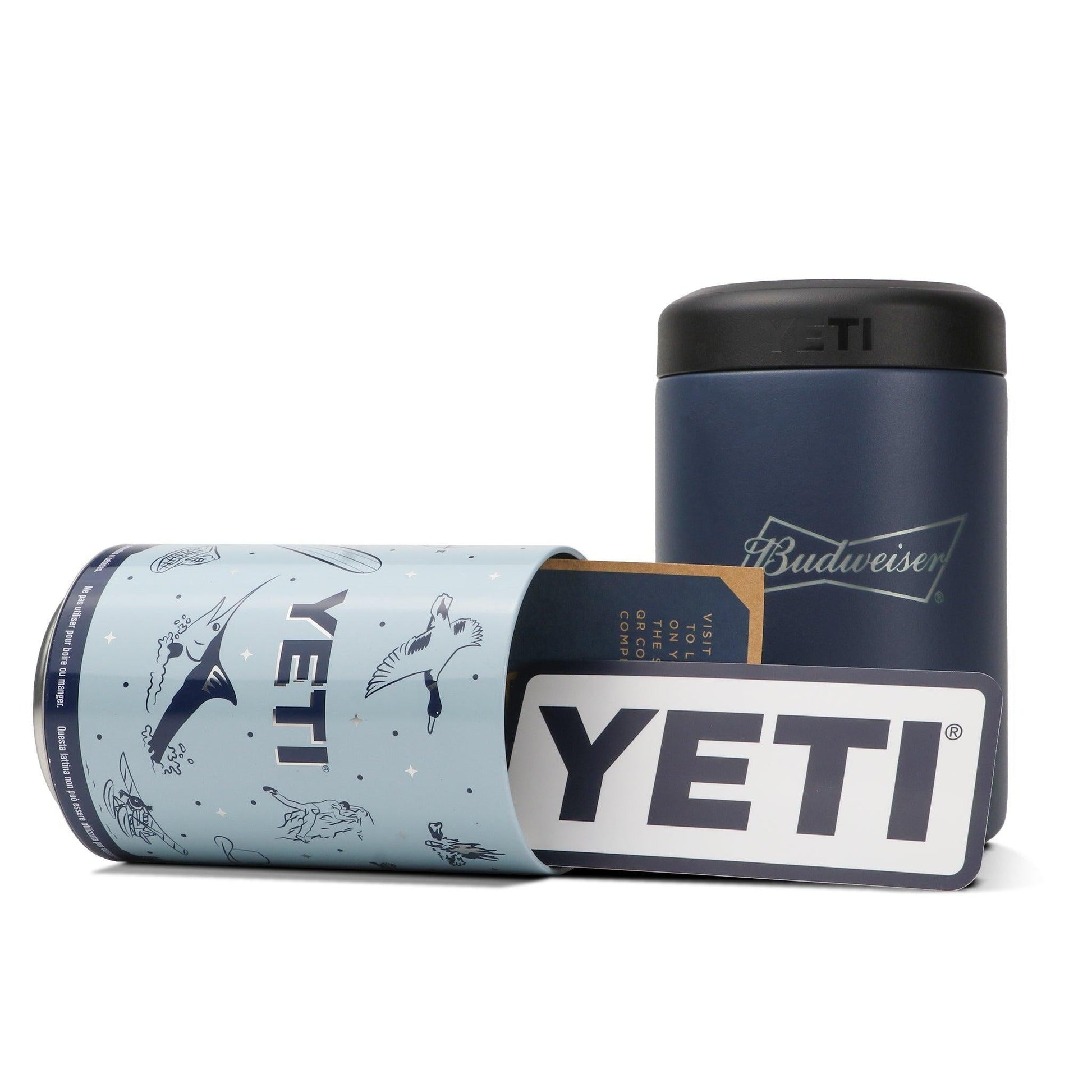 navy budweiser yeti 12oz can colster