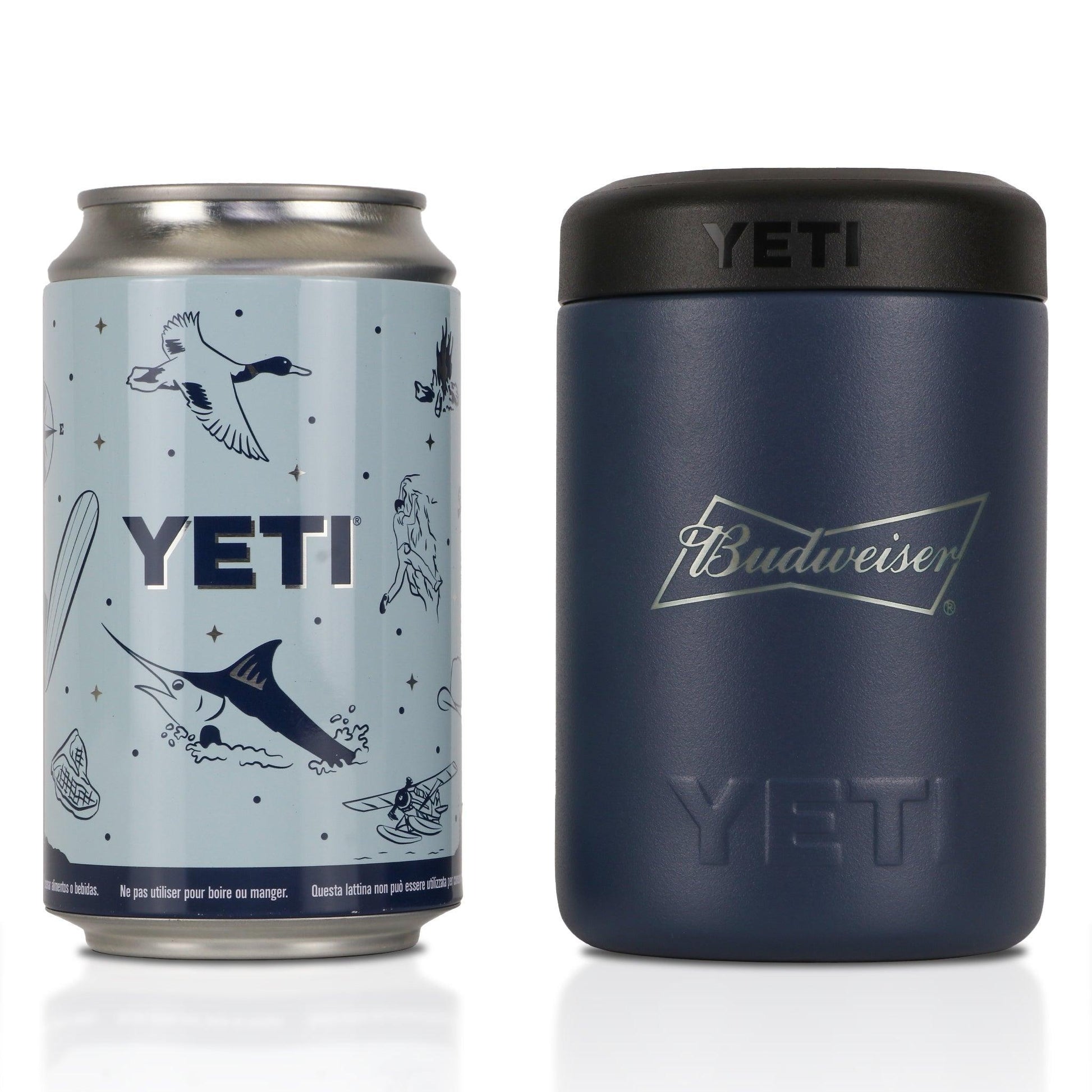 navy budweiser yeti 12oz can colster