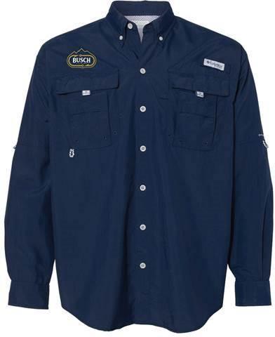 navy blue busch columbia fishing pfg shirt