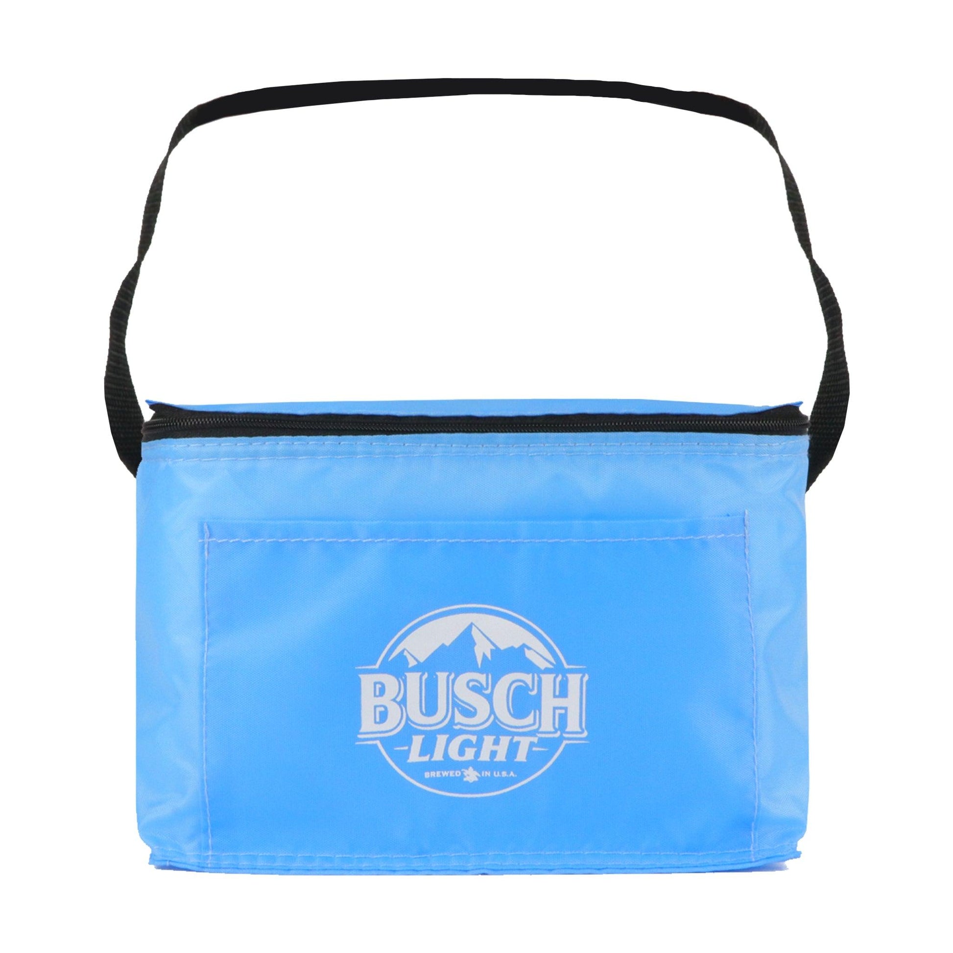 Busch light blue top zip cooler with logo on front 