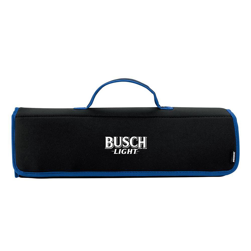 black case with blue outline and busch light logo