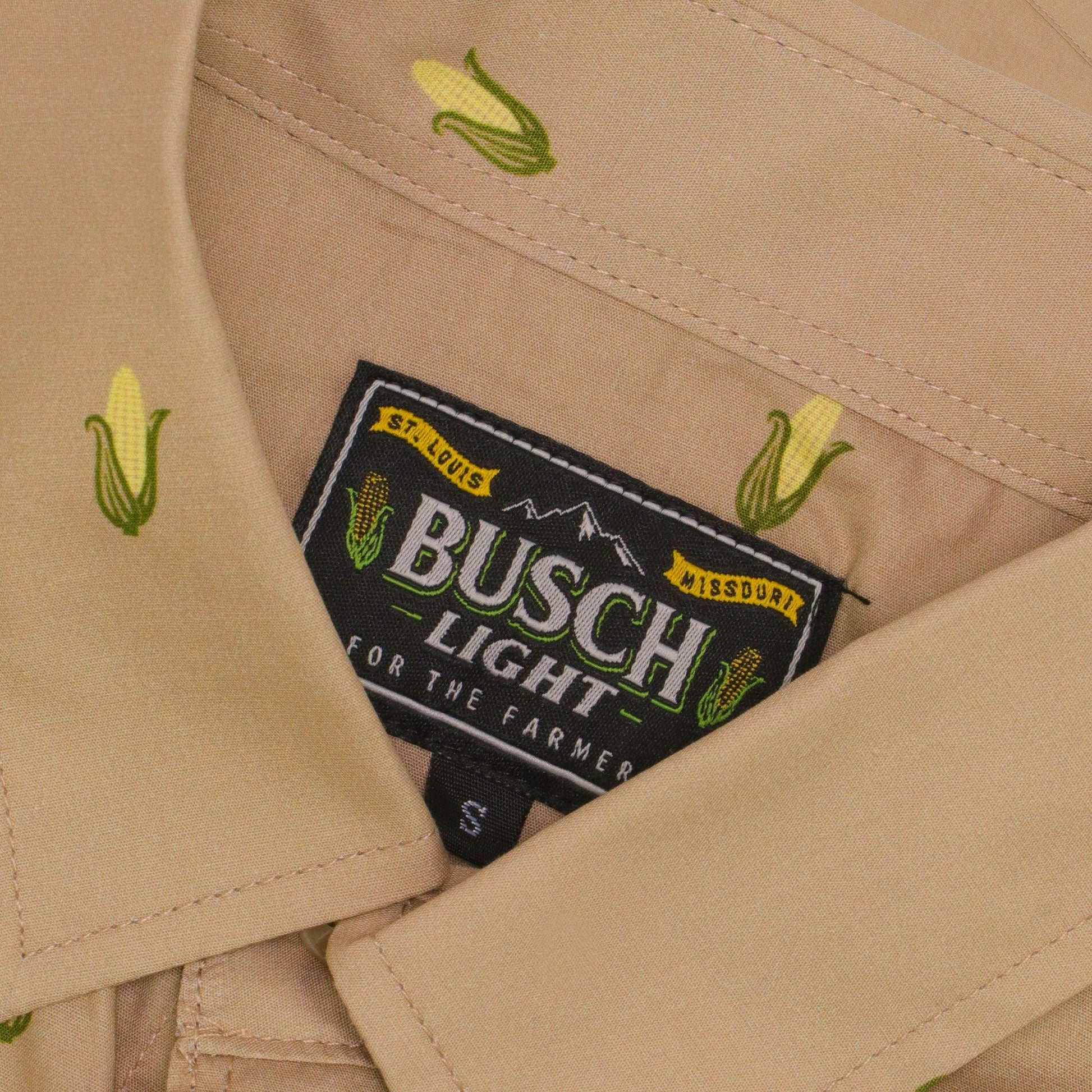 close up of the inside pad print. custom Busch Light For The Farmers tag