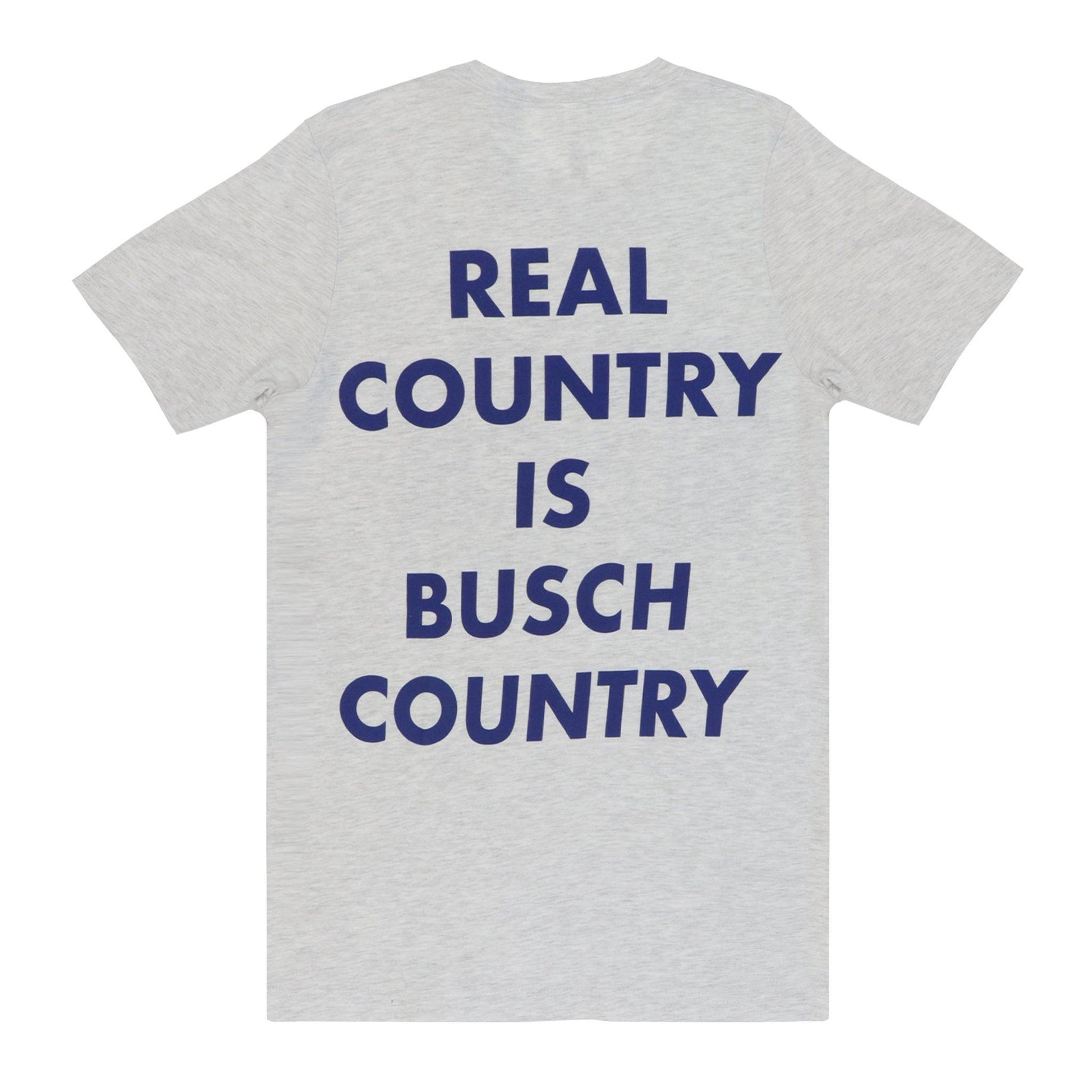 back of shirt reading real country is busch country 
