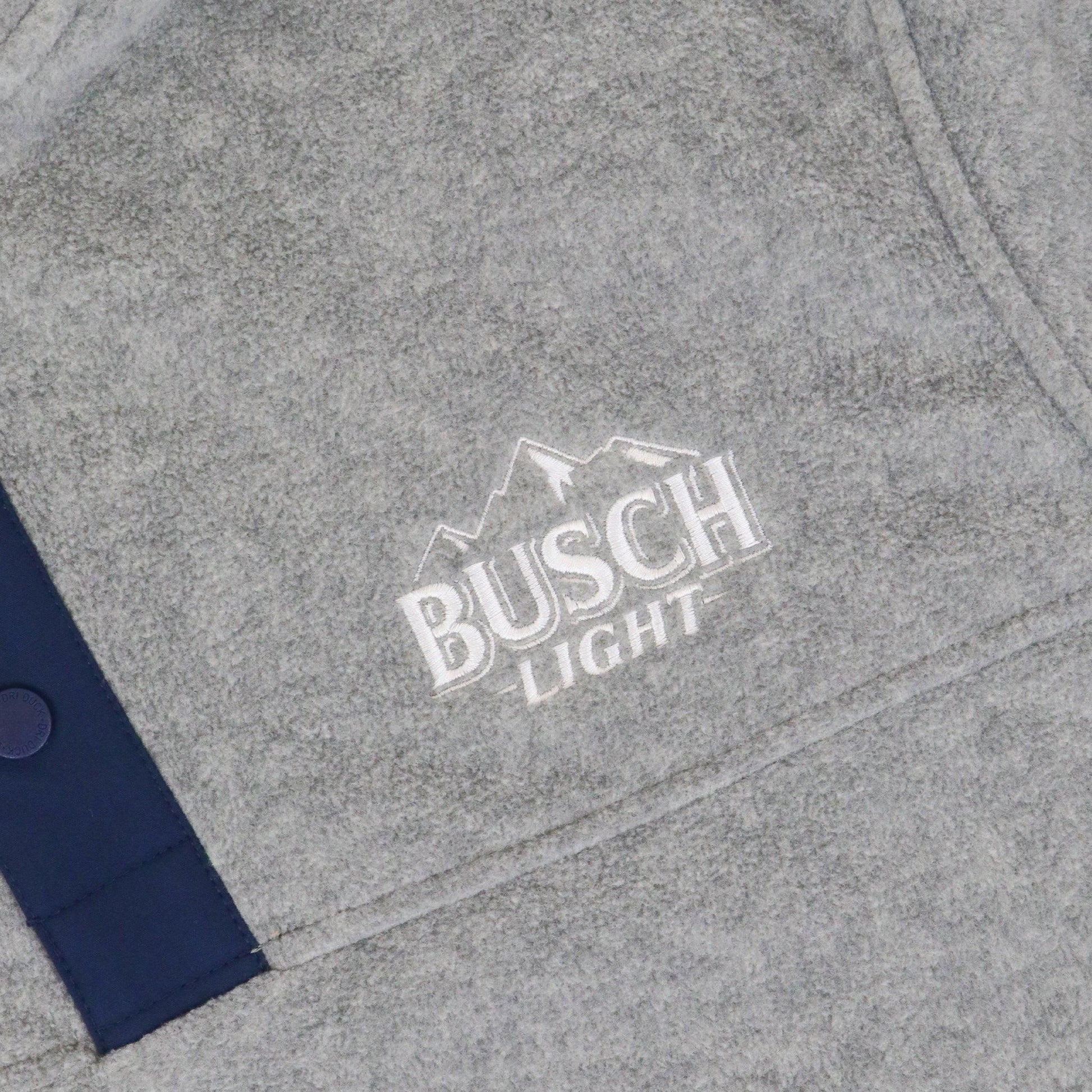 Close up of busch light logo on left chest