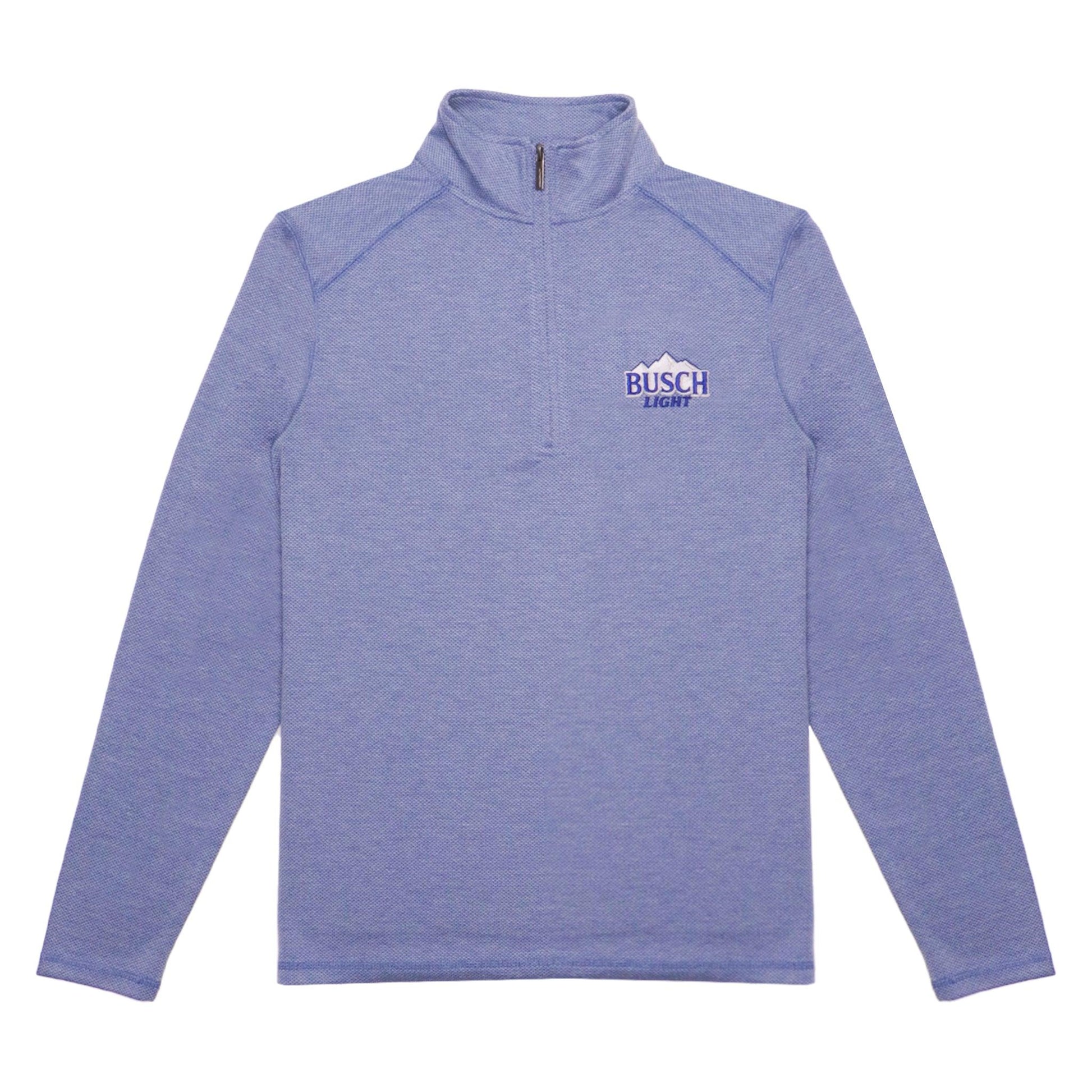 Front of light blue Busch Light 1/4 Zip