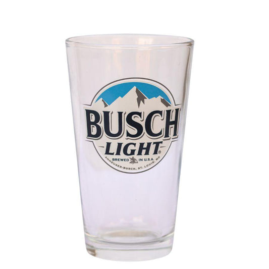 empty 16 oz glass with busch light logo on front 