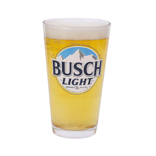 Beer inside a 16 oz glass with busch light logo on front