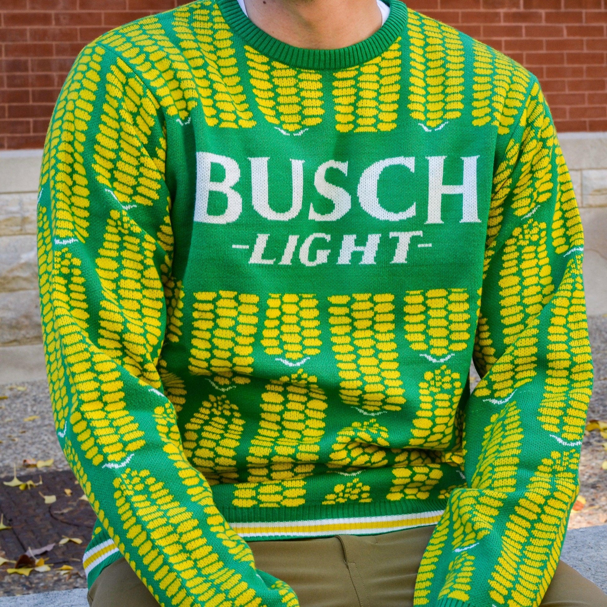 Man wearing Busch Light Shuck Yeah Sweater - Front View