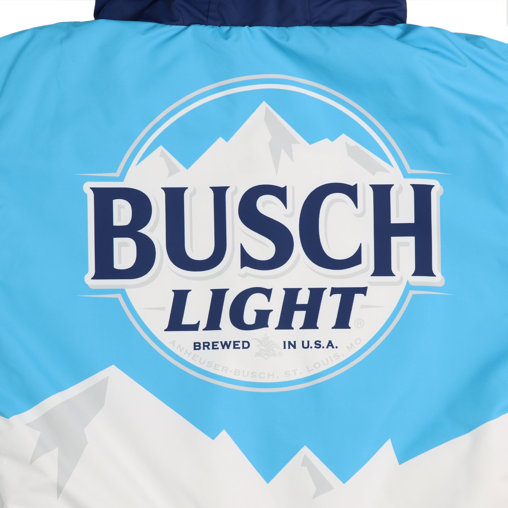 Close up of Busch Light logo on back center of Snow Suit