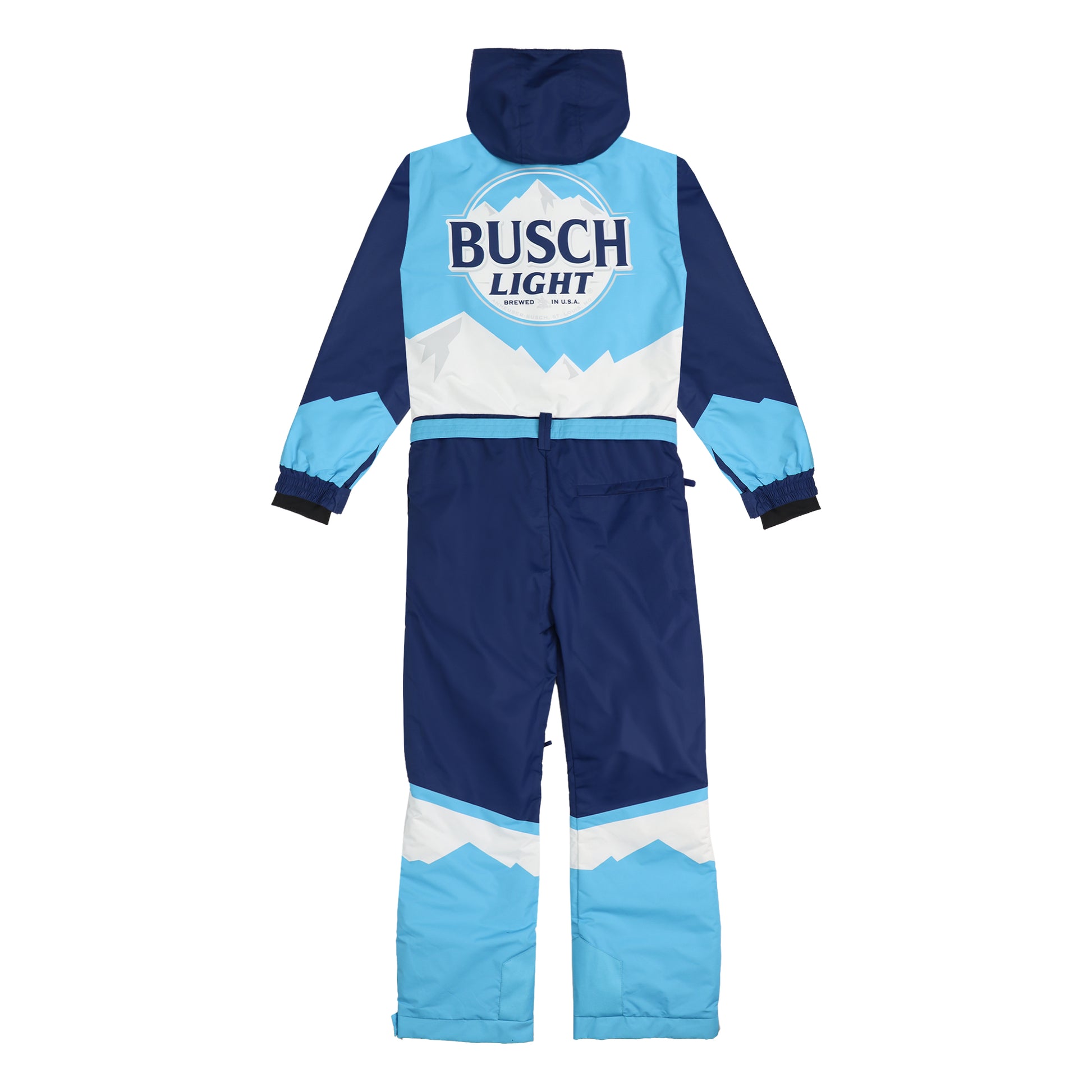 Back view of Busch Light Snow Suit. Busch Light Logo on back center