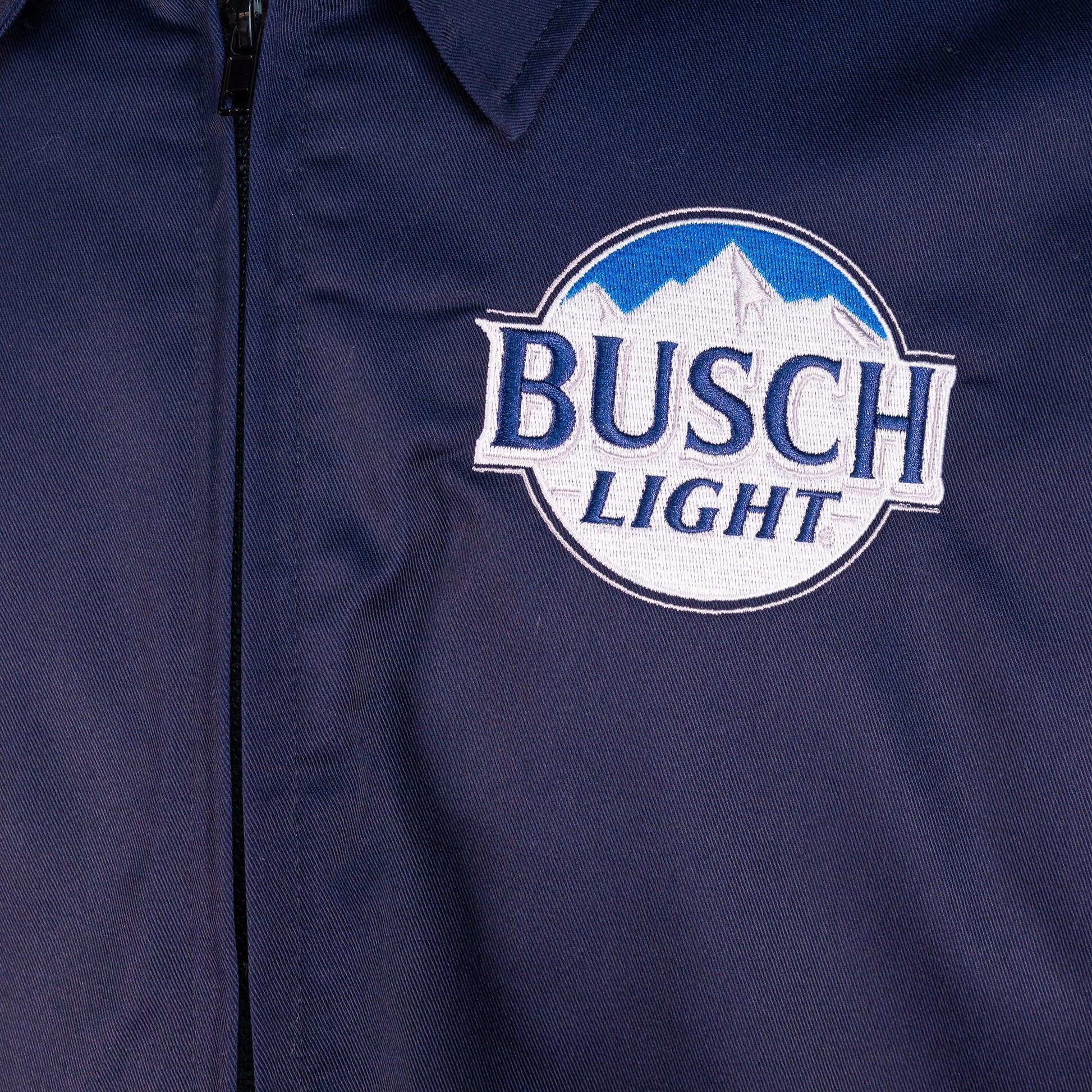 Close up of embroidered Busch Light logo