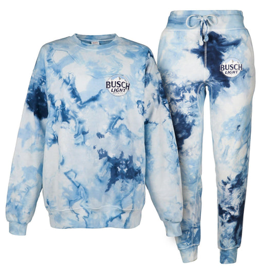 busch light blue tie dye joggers and sweatshirt