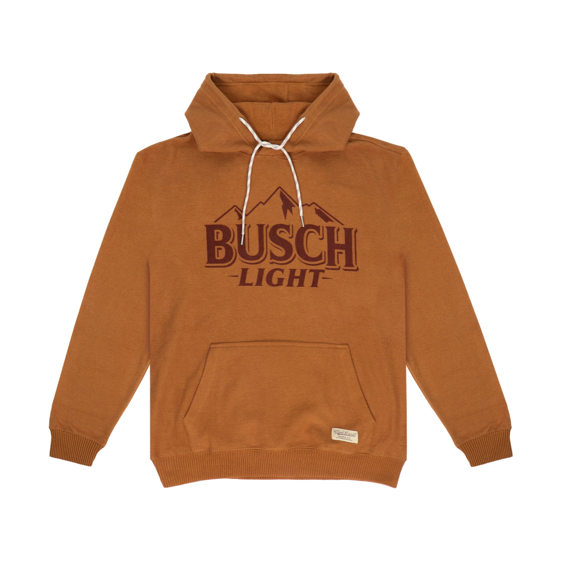 Front View of Busch Light Willie Hoodie. Busch Light Logo on front center chest